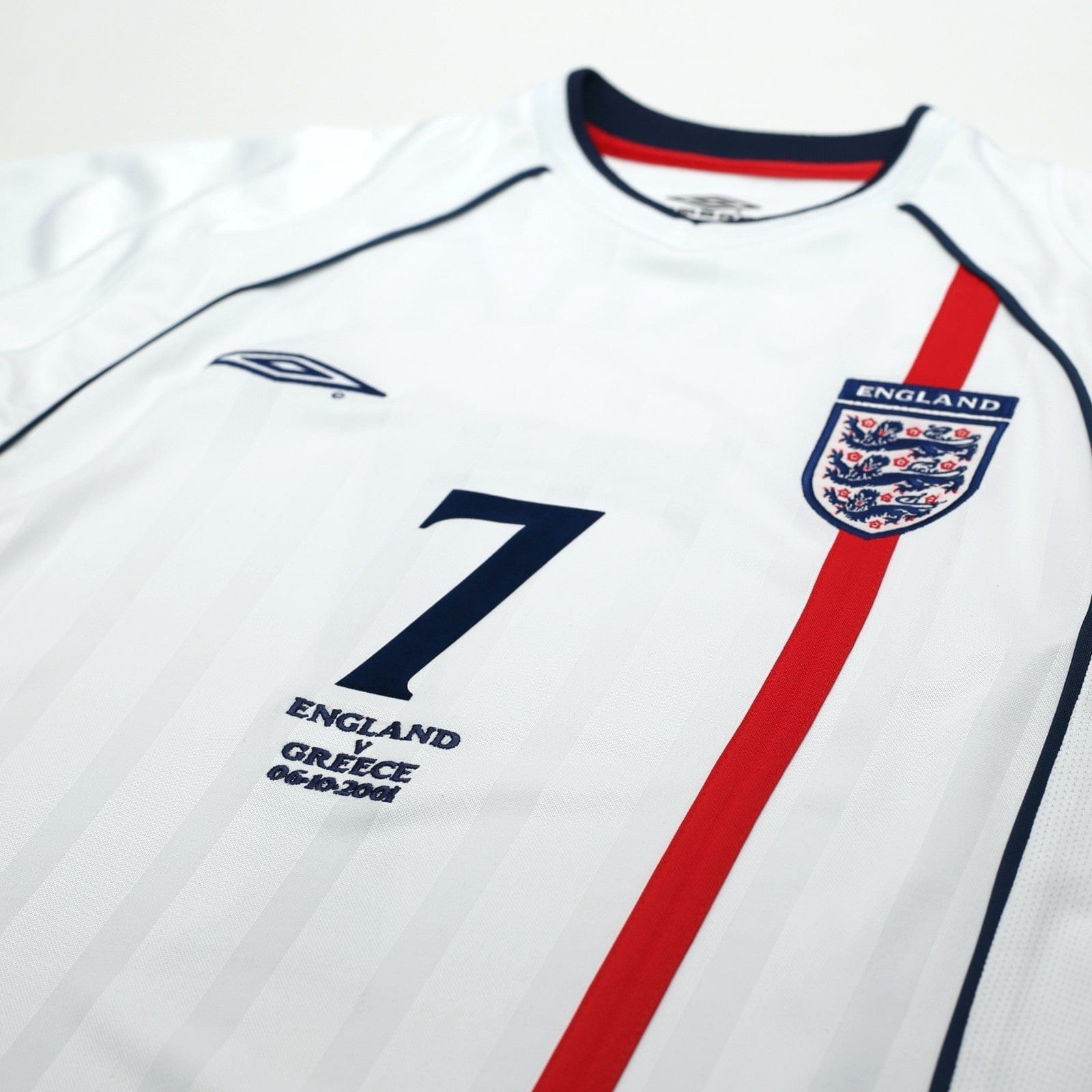 2001/03 Beckham #7 England Vintage Umbro L/S Home Greece Football Shirt (S)