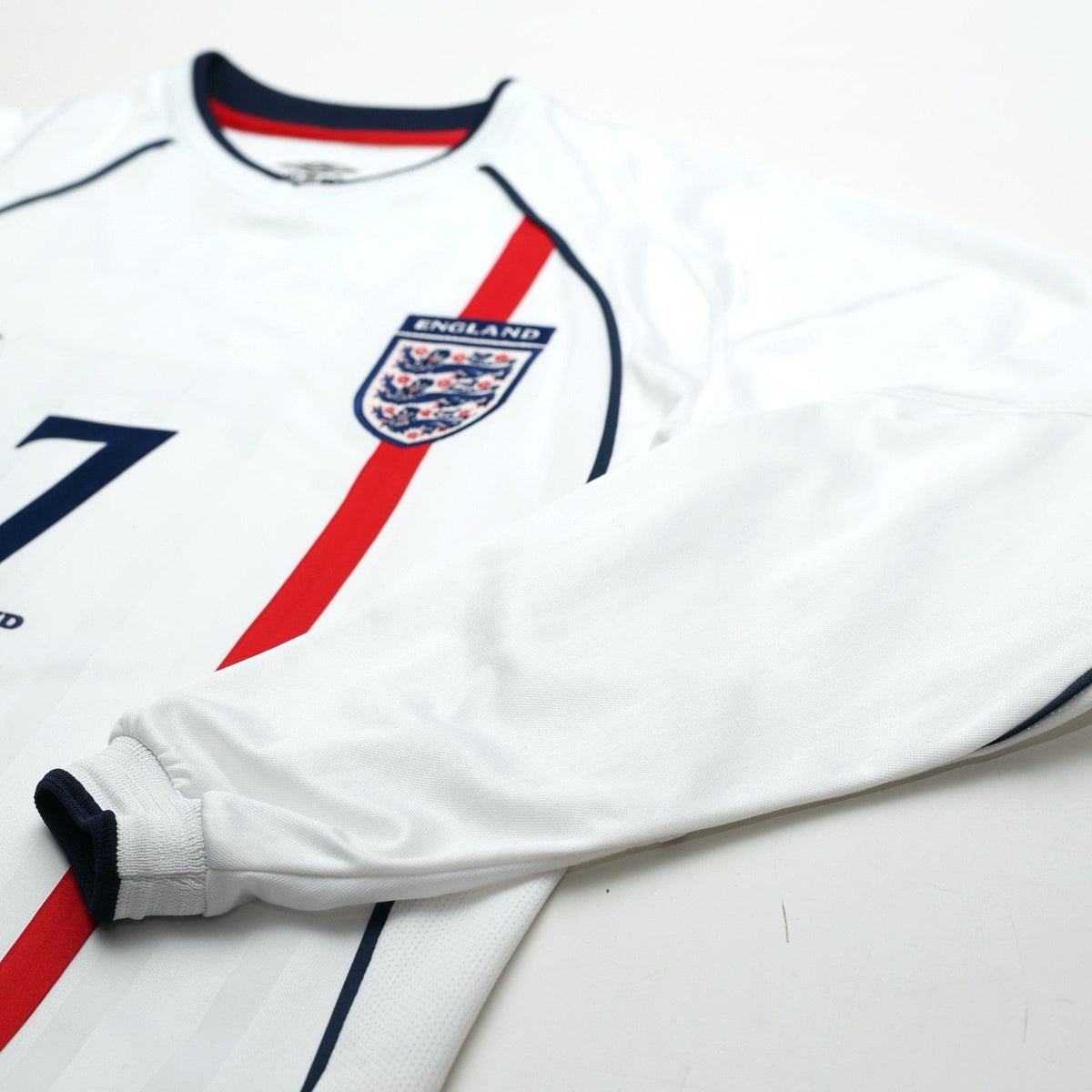 2001/03 Beckham #7 England Vintage Umbro L/S Home Greece Football Shirt (S)