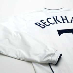 2001/03 Beckham #7 England Vintage Umbro L/S Home Greece Football Shirt (S)