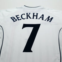 2001/03 Beckham #7 England Vintage Umbro L/S Home Greece Football Shirt (S)
