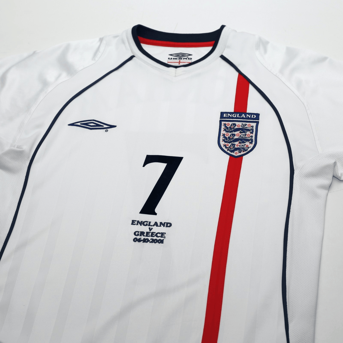 2001/03 Beckham #7 England Vintage Umbro L/S Home Greece Football Shirt (S)