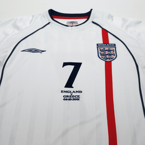 2001/03 Beckham #7 England Vintage Umbro L/S Home Greece Football Shirt (S)