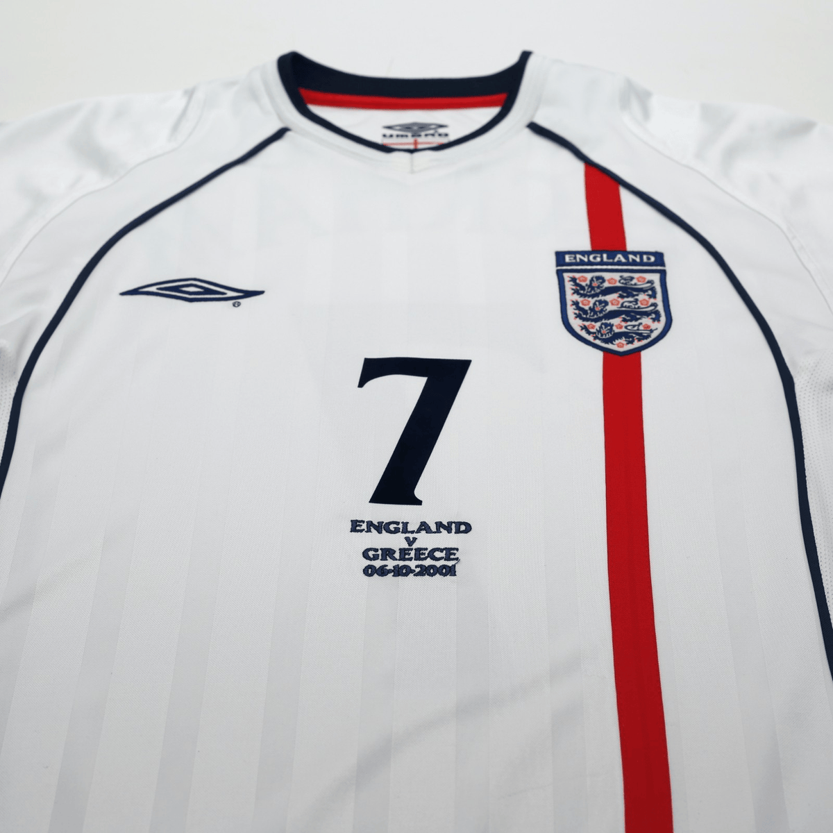 2001/03 Beckham #7 England Vintage Umbro L/S Home Greece Football Shirt (S)