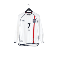 2001/03 Beckham #7 England Vintage Umbro L/S Home Greece Football Shirt (S)