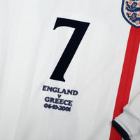 2001/03 Beckham #7 England Vintage Umbro L/S Home Greece Football Shirt (S)