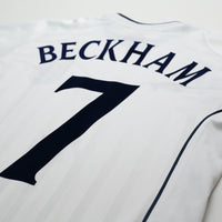2001/03 Beckham #7 England Vintage Umbro L/S Home Greece Football Shirt (S)