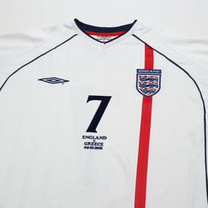 2001/03 Beckham #7 England Vintage Umbro L/S Home Greece Football Shirt (XL)