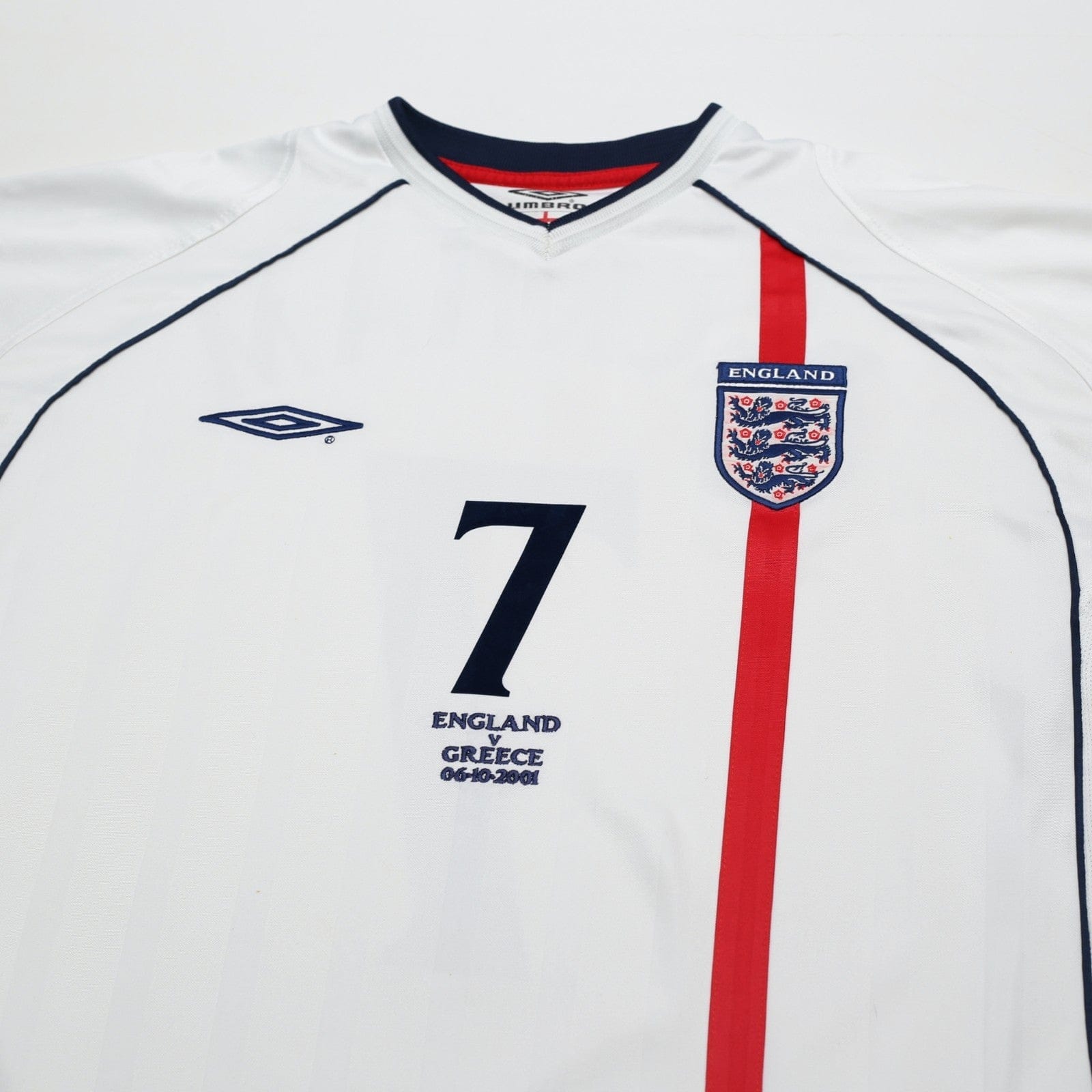 2001/03 Beckham #7 England Vintage Umbro L/S Home Greece Football Shirt (XL)