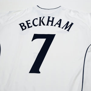 2001/03 Beckham #7 England Vintage Umbro L/S Home Greece Football Shirt (XL)