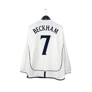 2001/03 Beckham #7 England Vintage Umbro L/S Home Greece Football Shirt (XL)