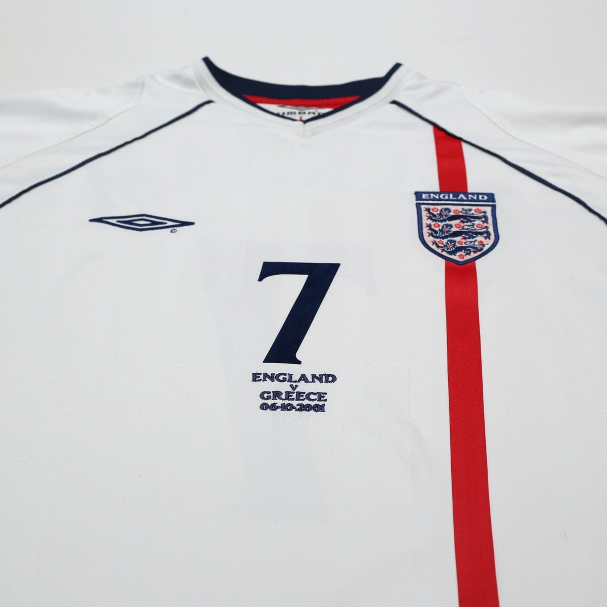 2001/03 Beckham #7 England Vintage Umbro L/S Home Greece Football Shirt (XL)