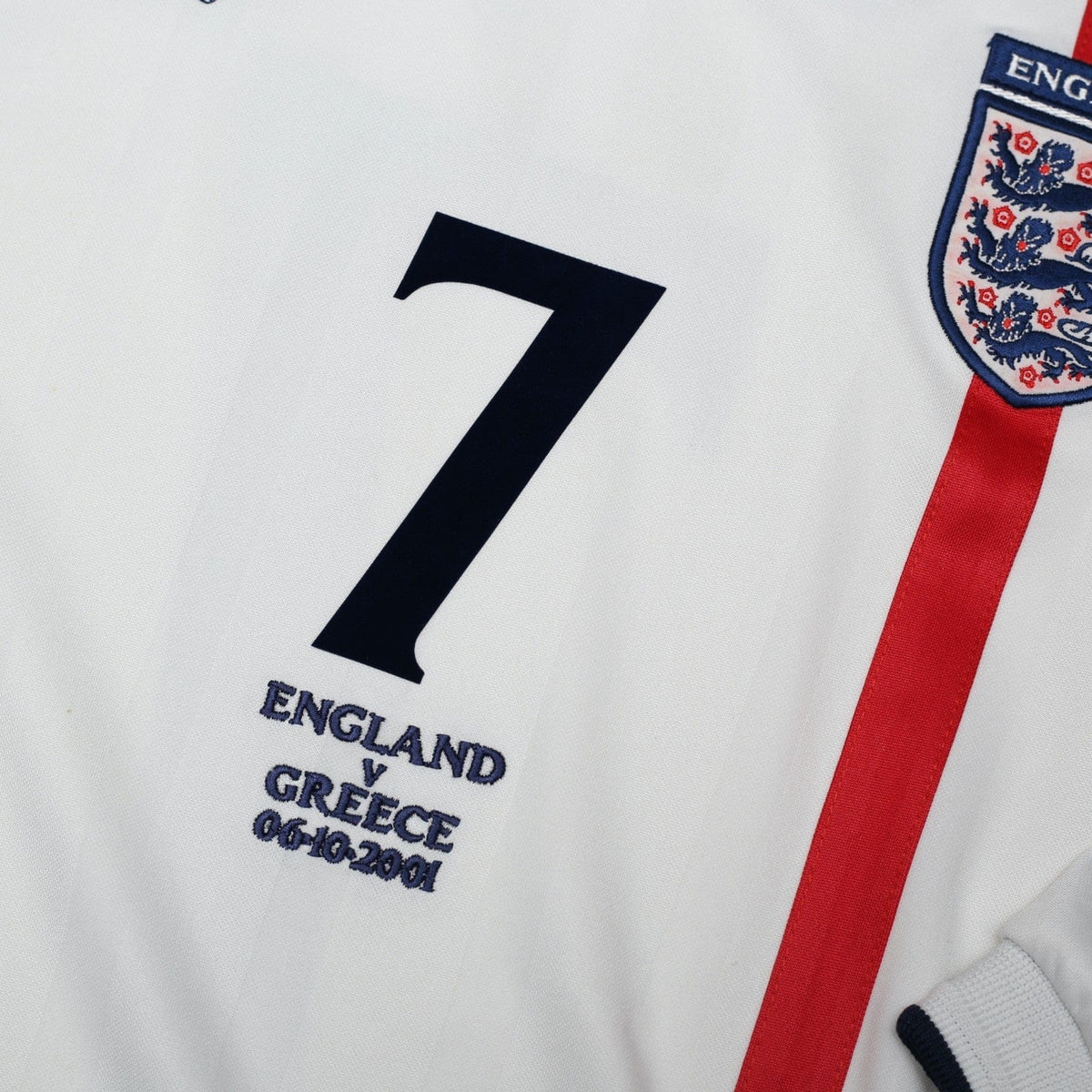 2001/03 Beckham #7 England Vintage Umbro L/S Home Greece Football Shirt (XL)
