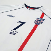2001/03 Beckham #7 England Vintage Umbro L/S Home Greece Football Shirt (XL)