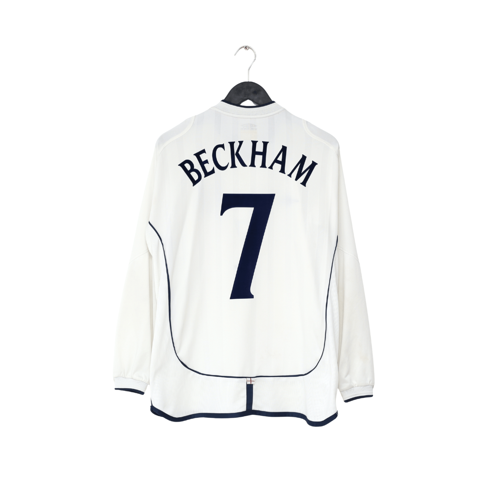 2001/03 BECKHAM #7 England Vintage Umbro LS Home Greece Football Shirt (L) 2002