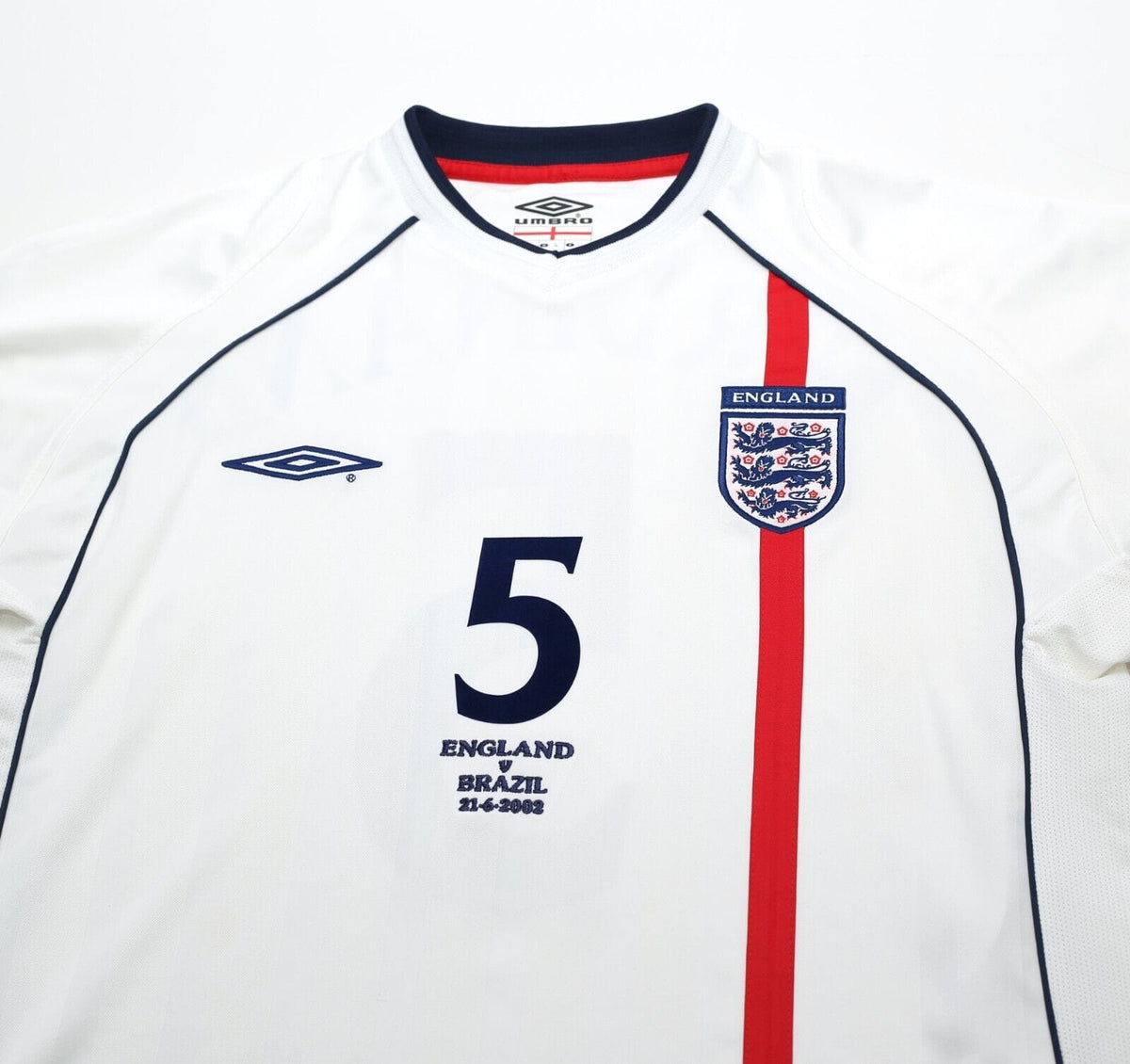 2001/03 FERDINAND #5 England Vintage Umbro Home Football Shirt (L) 2002 BRAZIL