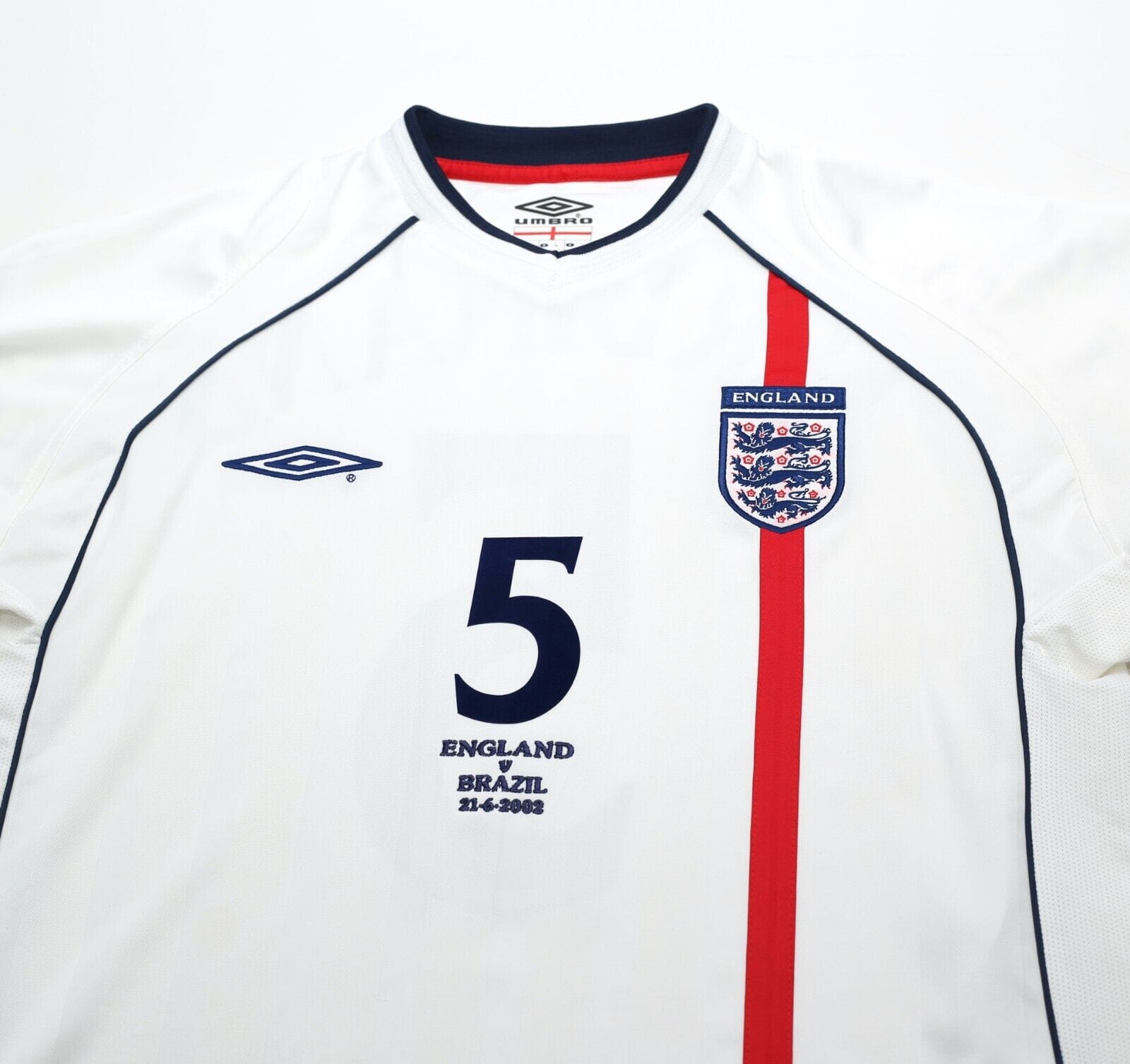 2001/03 FERDINAND #5 England Vintage Umbro Home Football Shirt (L) 2002 BRAZIL