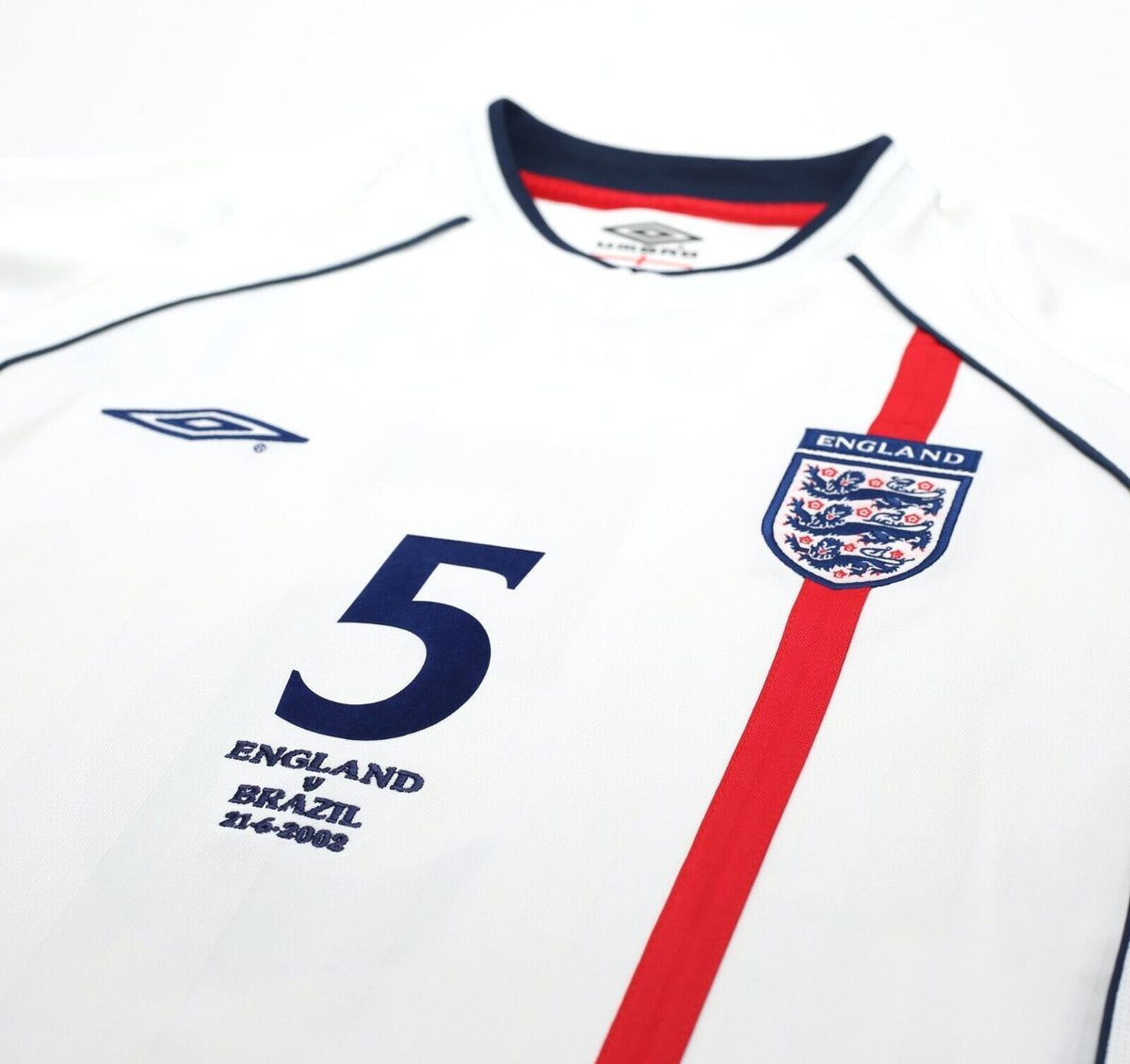 2001/03 FERDINAND #5 England Vintage Umbro Home Football Shirt (L) 2002 BRAZIL
