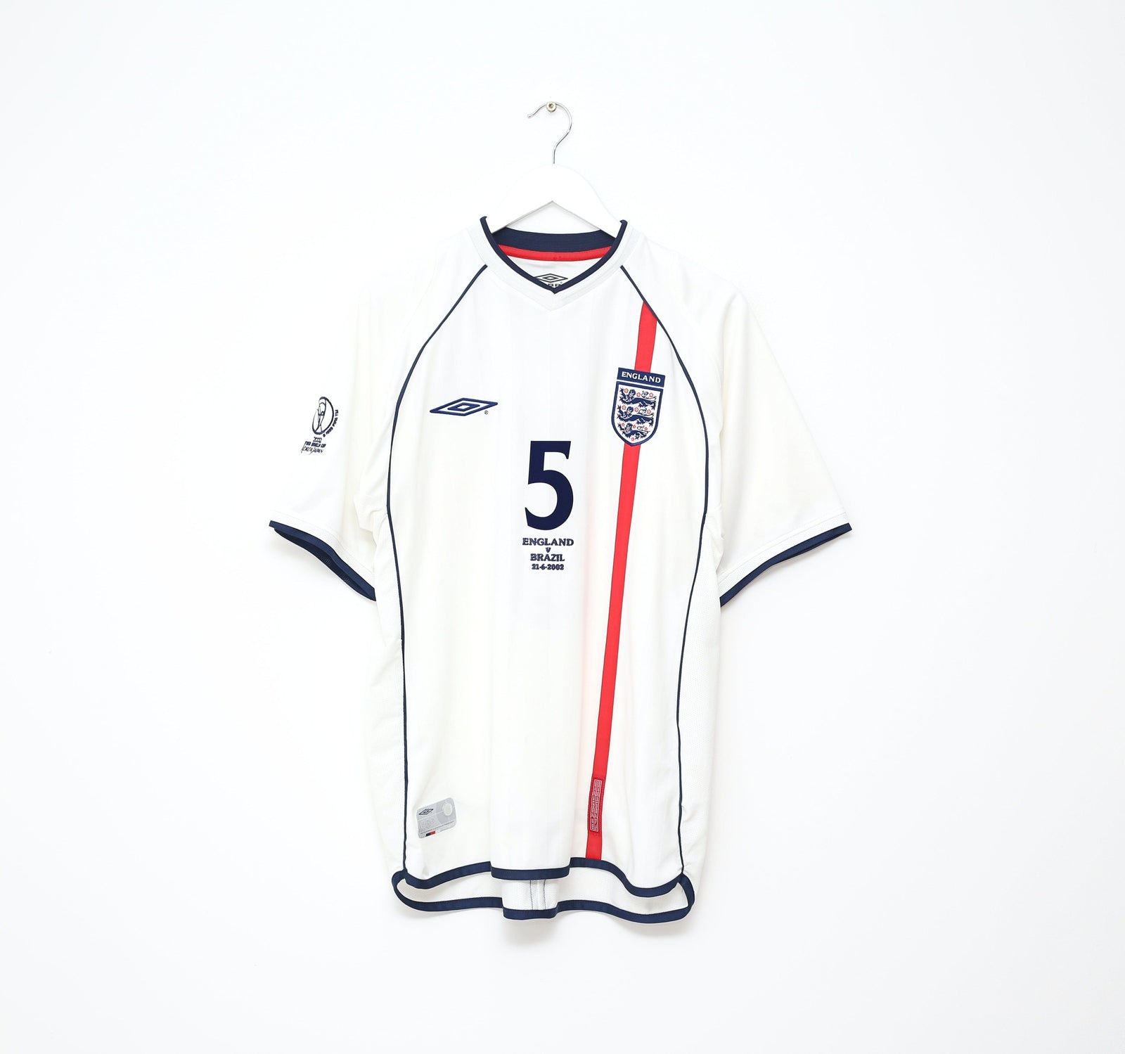 2001/03 FERDINAND #5 England Vintage Umbro Home Football Shirt (L) 2002 BRAZIL