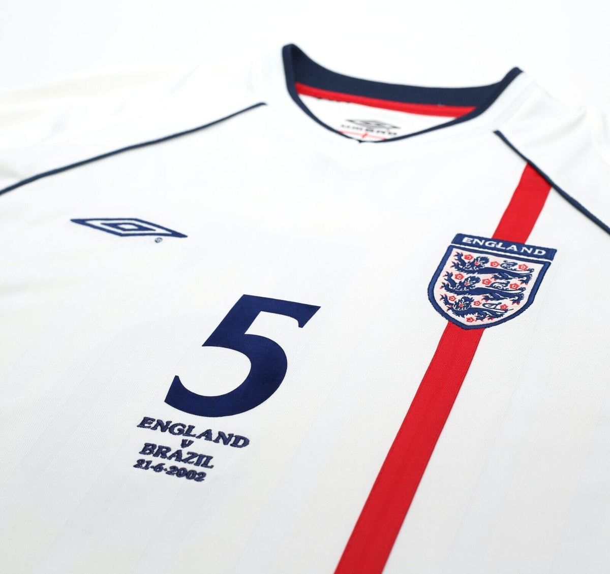 2001/03 FERDINAND #5 England Vintage Umbro Home Football Shirt (XL) 2002 BRAZIL