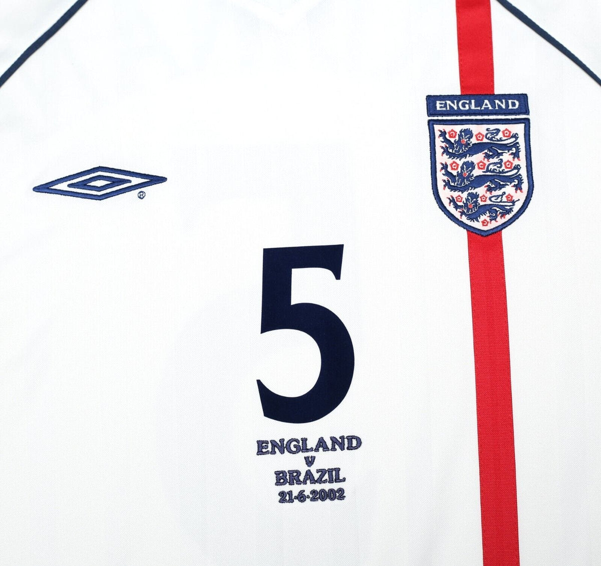 2001/03 FERDINAND #5 England Vintage Umbro Home Football Shirt (XL) 2002 BRAZIL