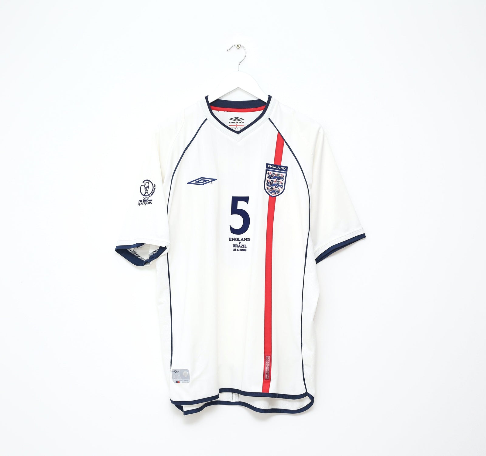 2001/03 FERDINAND #5 England Vintage Umbro Home Football Shirt (XL) 2002 BRAZIL