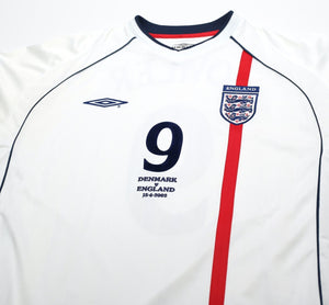 2001/03 FOWLER #9 England Vintage Umbro Home Denmark Football Shirt (XL) WC 2002