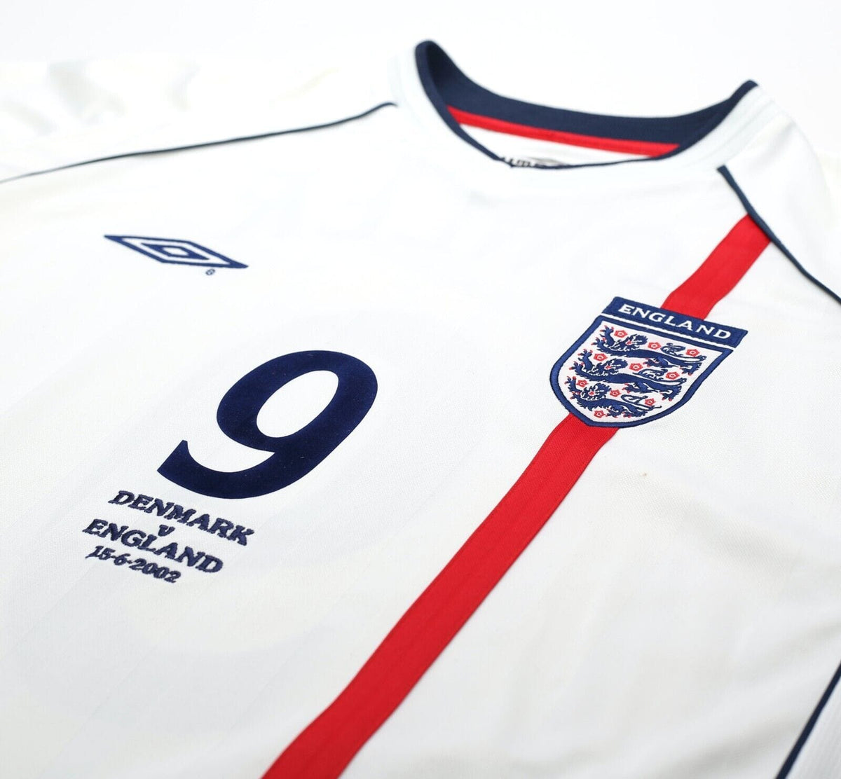 2001/03 FOWLER #9 England Vintage Umbro Home Denmark Football Shirt (XL) WC 2002