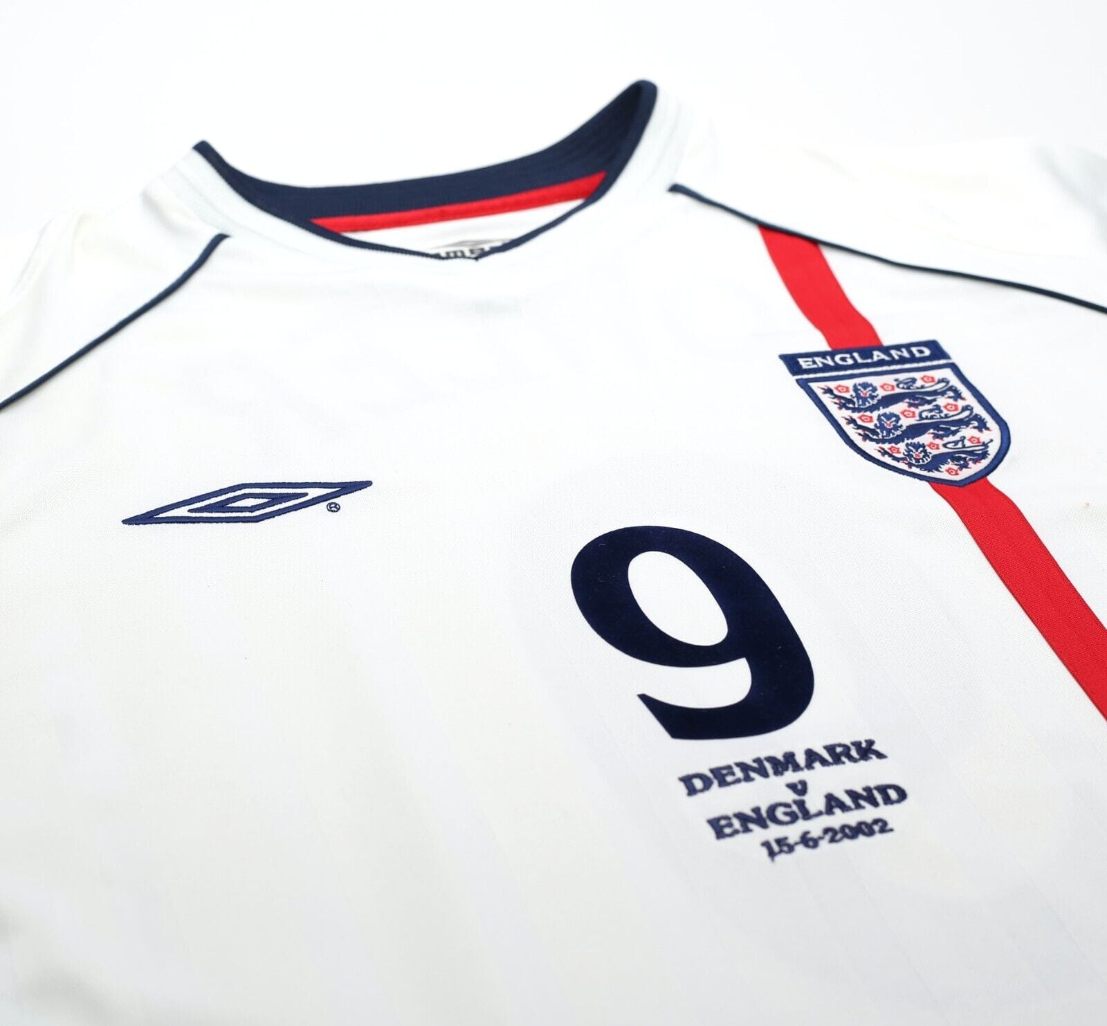 2001/03 FOWLER #9 England Vintage Umbro Home Denmark Football Shirt (XL) WC 2002