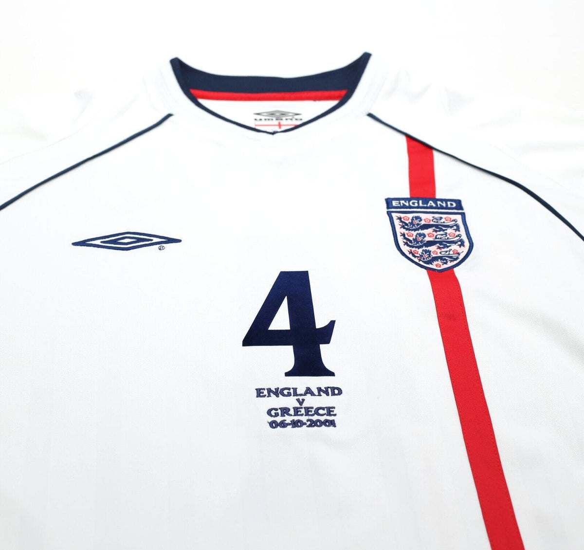 2001/03 GERRARD #4 England Vintage Umbro Home Greece Football Shirt (XL) WC 2002