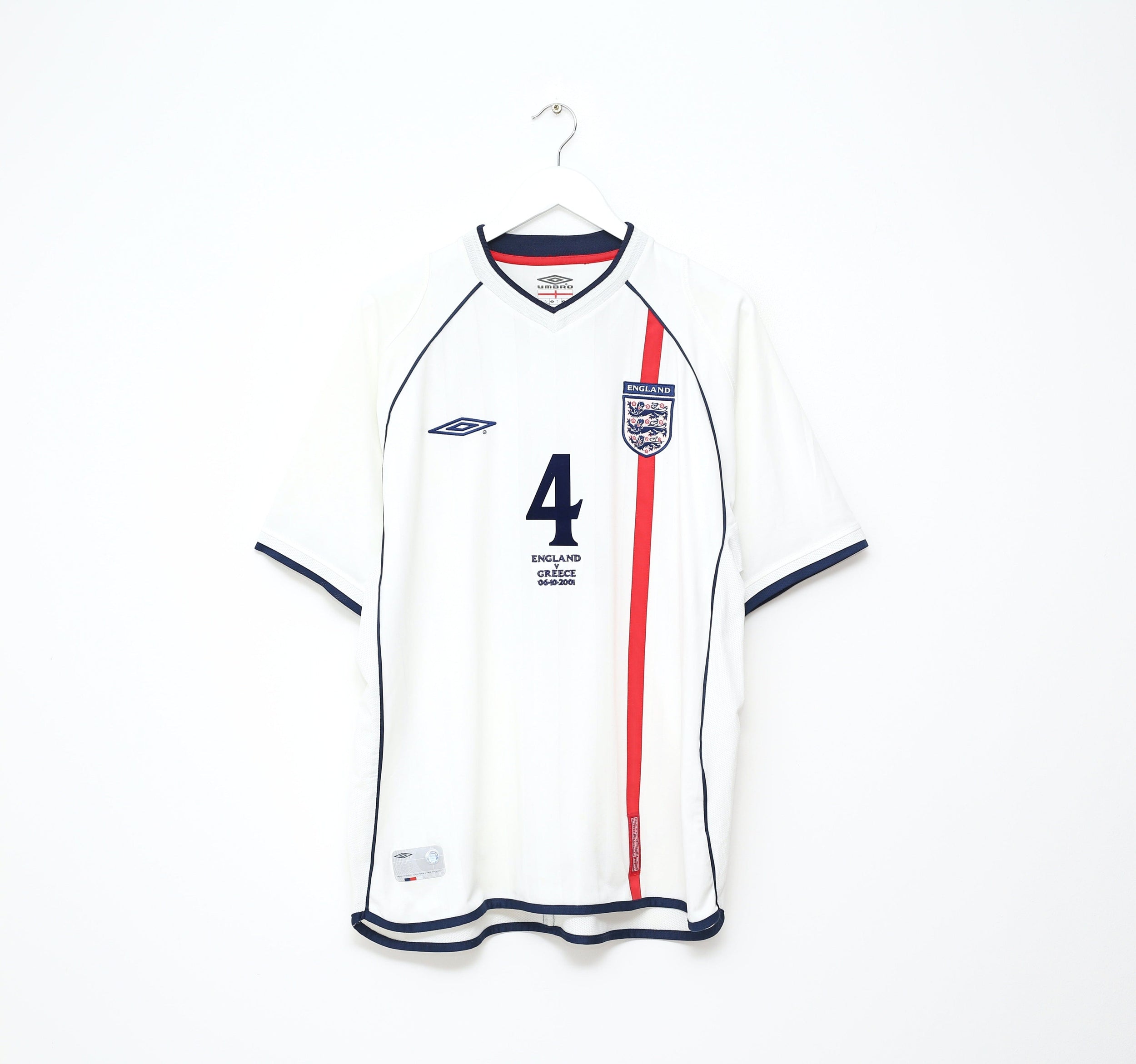 2001/03 GERRARD #4 England Vintage Umbro Home Greece Football Shirt (XL) WC 2002