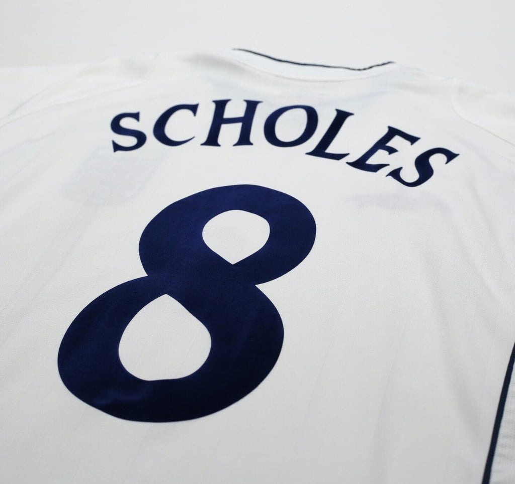 2001/03 SCHOLES #8 England Vintage Umbro Home Football Shirt (L) World Cup 2002