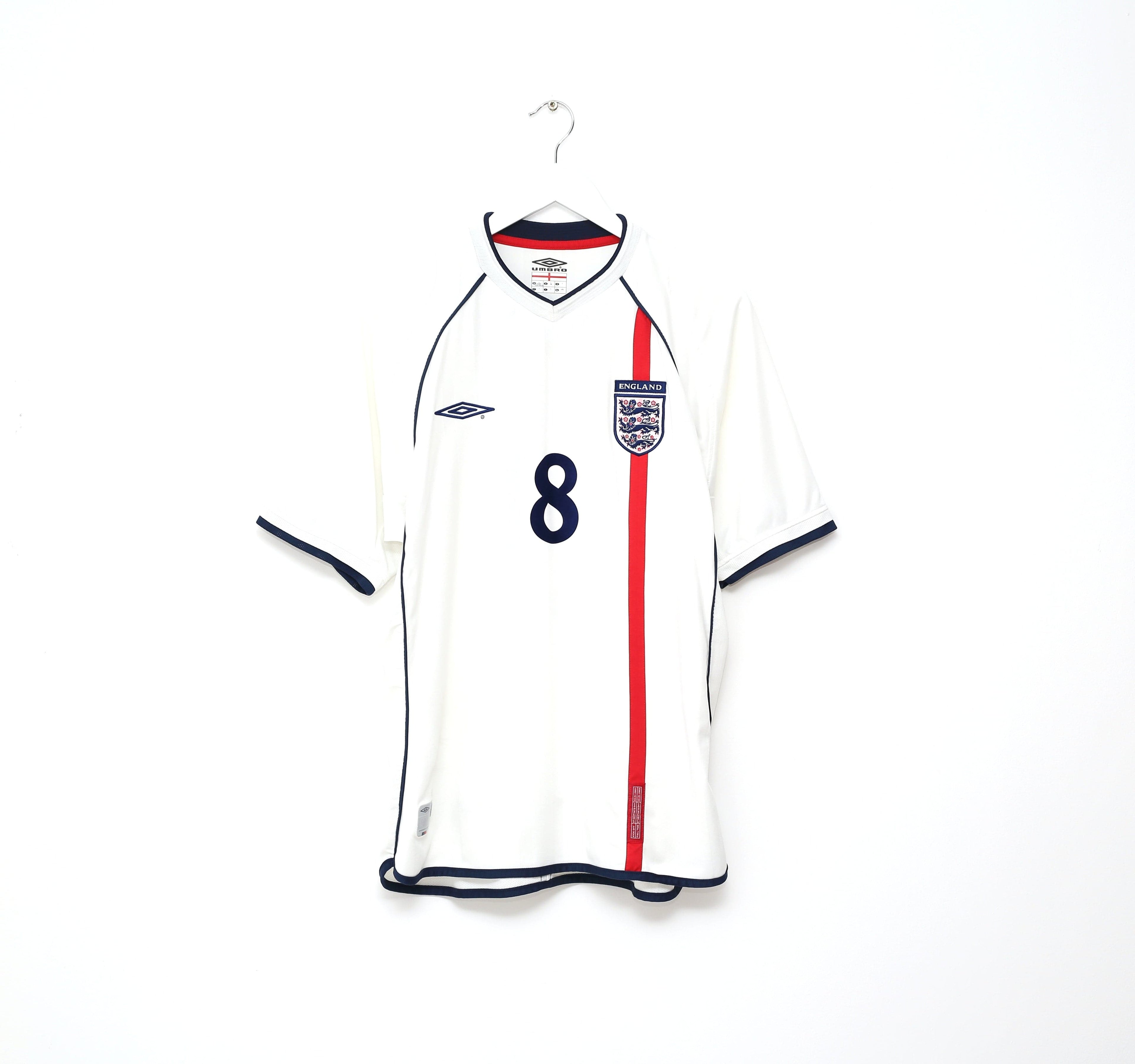 2001/03 SCHOLES #8 England Vintage Umbro Home Football Shirt (L) World Cup 2002