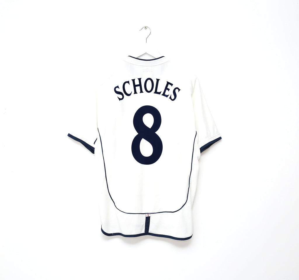 2001/03 SCHOLES #8 England Vintage Umbro Home Football Shirt (L) World Cup 2002