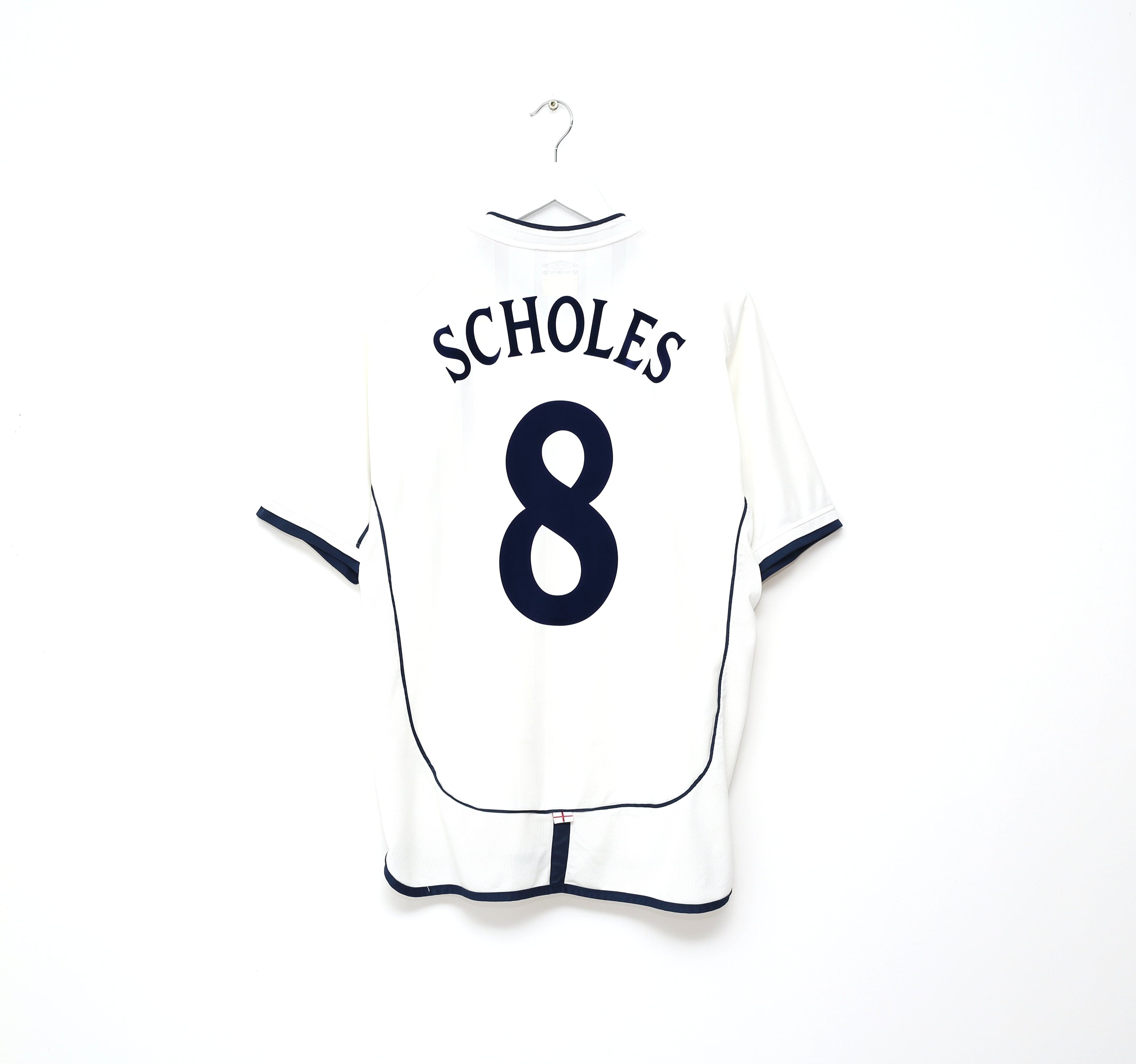 2001/03 SCHOLES #8 England Vintage Umbro Home Football Shirt (L) World Cup 2002