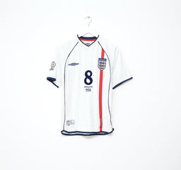 2001/03 SCHOLES #8 England Vintage Umbro Home Football Shirt (S) WC 2002 BRAZIL