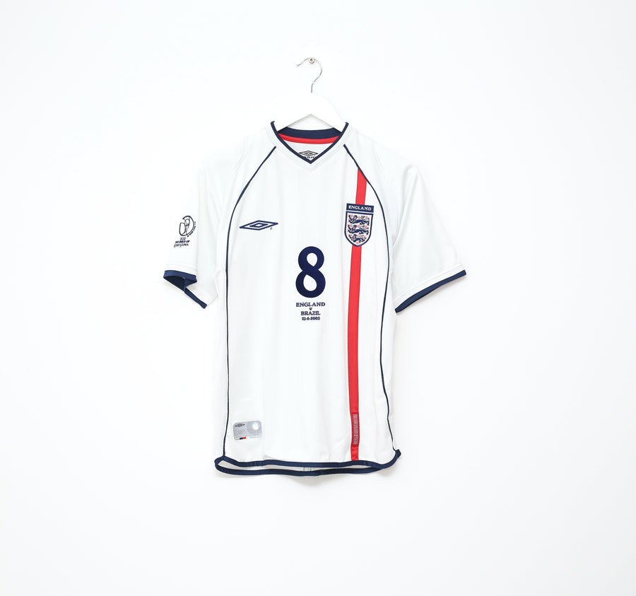 2001/03 SCHOLES #8 England Vintage Umbro Home Football Shirt (S) WC 2002 BRAZIL