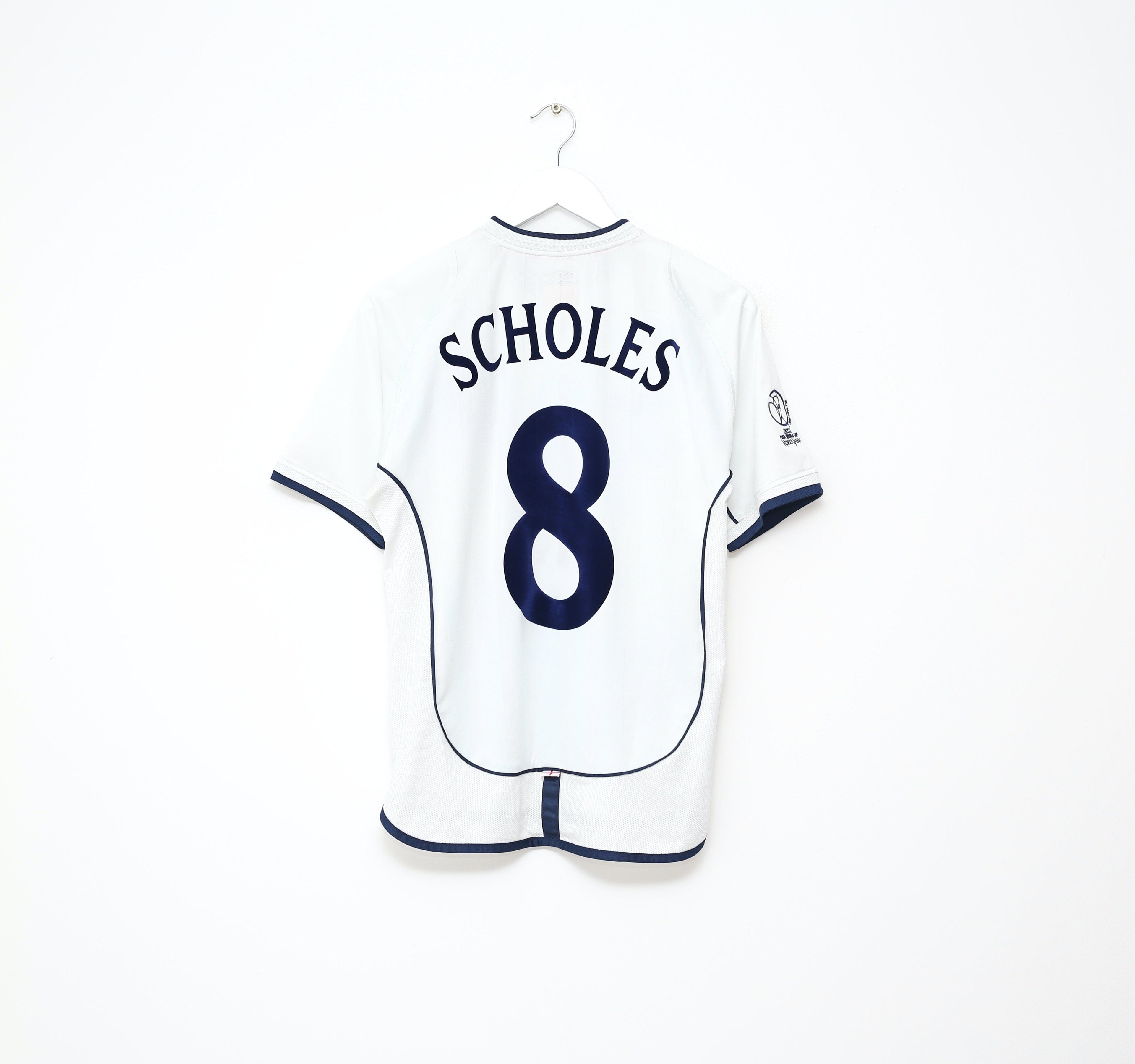 2001/03 SCHOLES #8 England Vintage Umbro Home Football Shirt (S) WC 2002 BRAZIL