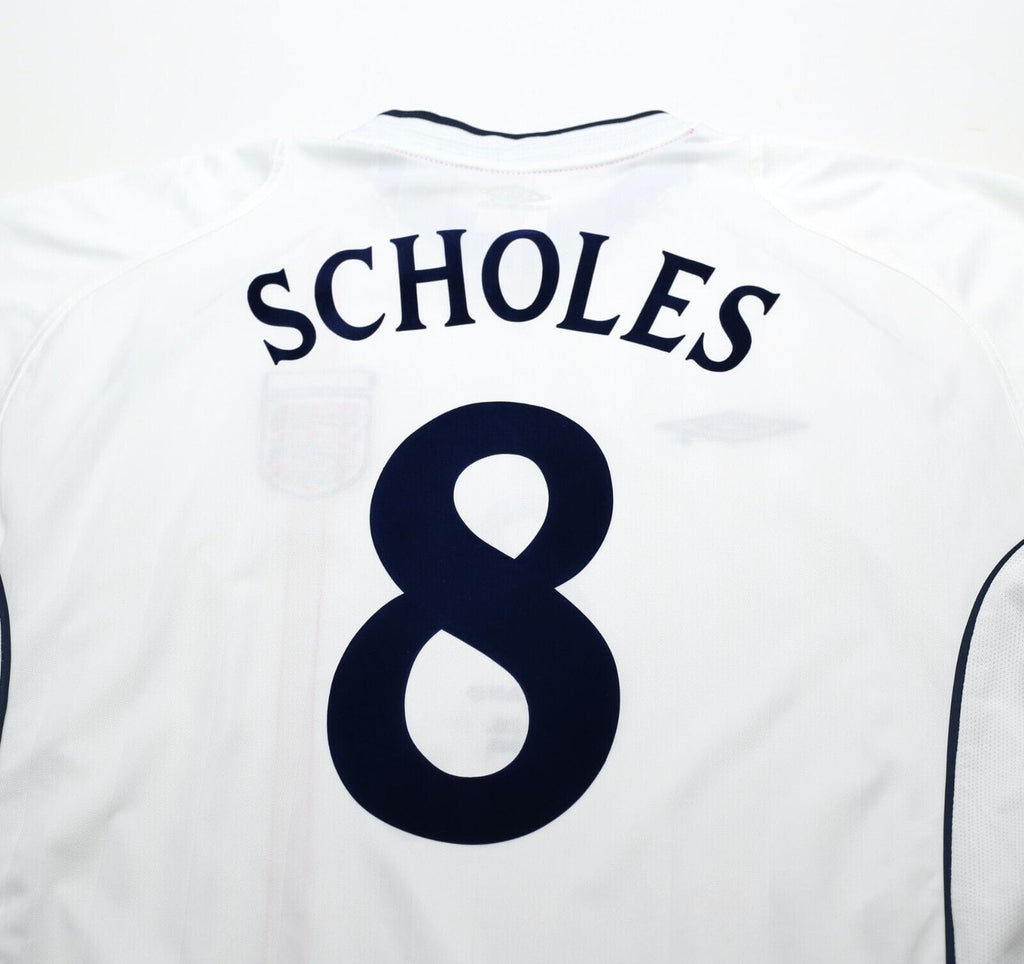2001/03 SCHOLES #8 England Vintage Umbro Home Football Shirt (XL) WC 2002 BRAZIL