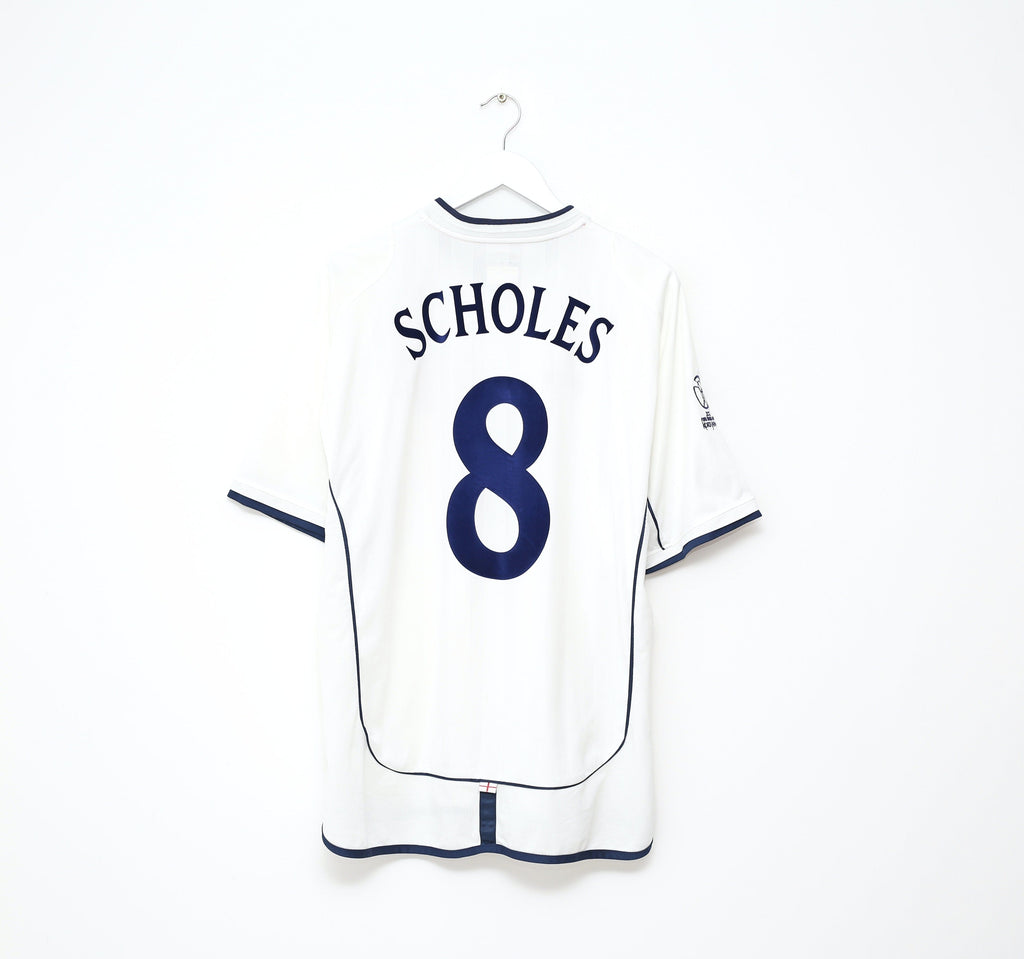 2001/03 SCHOLES #8 England Vintage Umbro Home Football Shirt (XL) WC 2002 BRAZIL