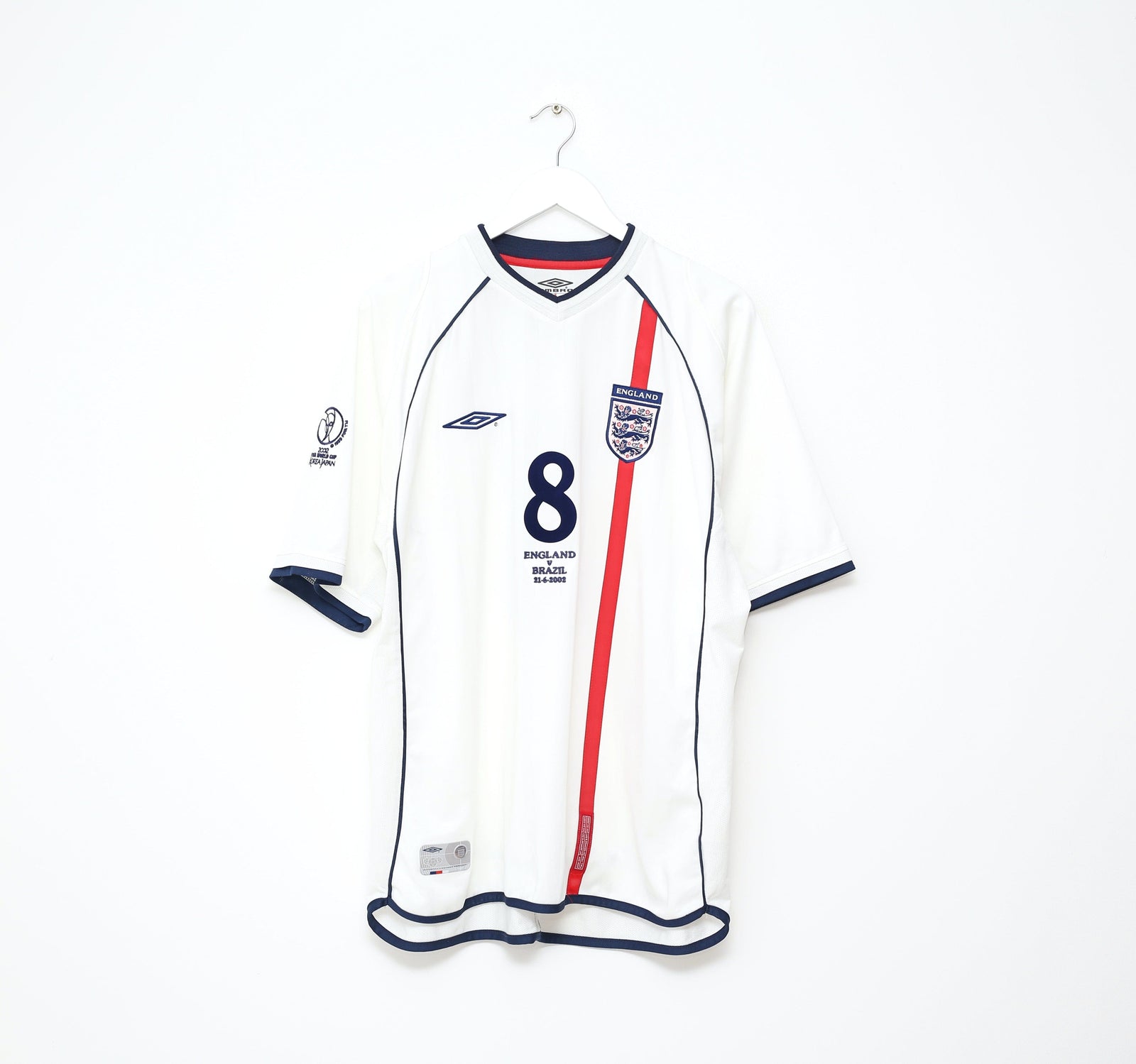 2001/03 SCHOLES #8 England Vintage Umbro Home Football Shirt (XL) WC 2002 BRAZIL