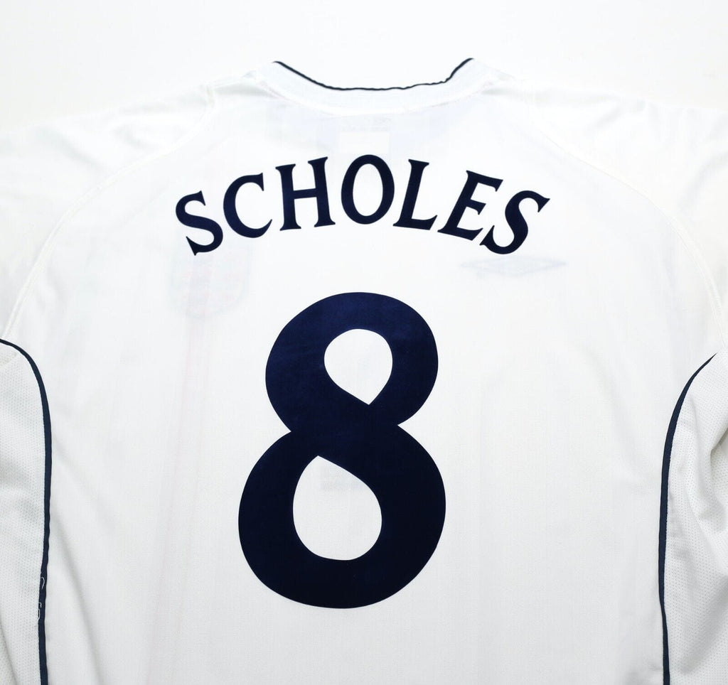 2001/03 SCHOLES #8 England Vintage Umbro Home Greece Football Shirt (L) WC 2002