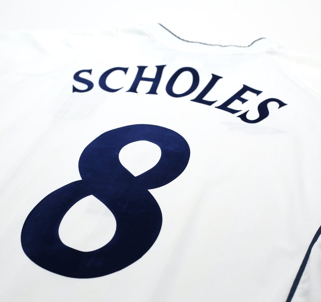 2001/03 SCHOLES #8 England Vintage Umbro Home Greece Football Shirt (L) WC 2002