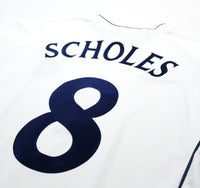 2001/03 SCHOLES #8 England Vintage Umbro Home Greece Football Shirt (L) WC 2002