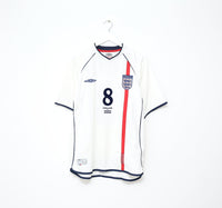 2001/03 SCHOLES #8 England Vintage Umbro Home Greece Football Shirt (L) WC 2002