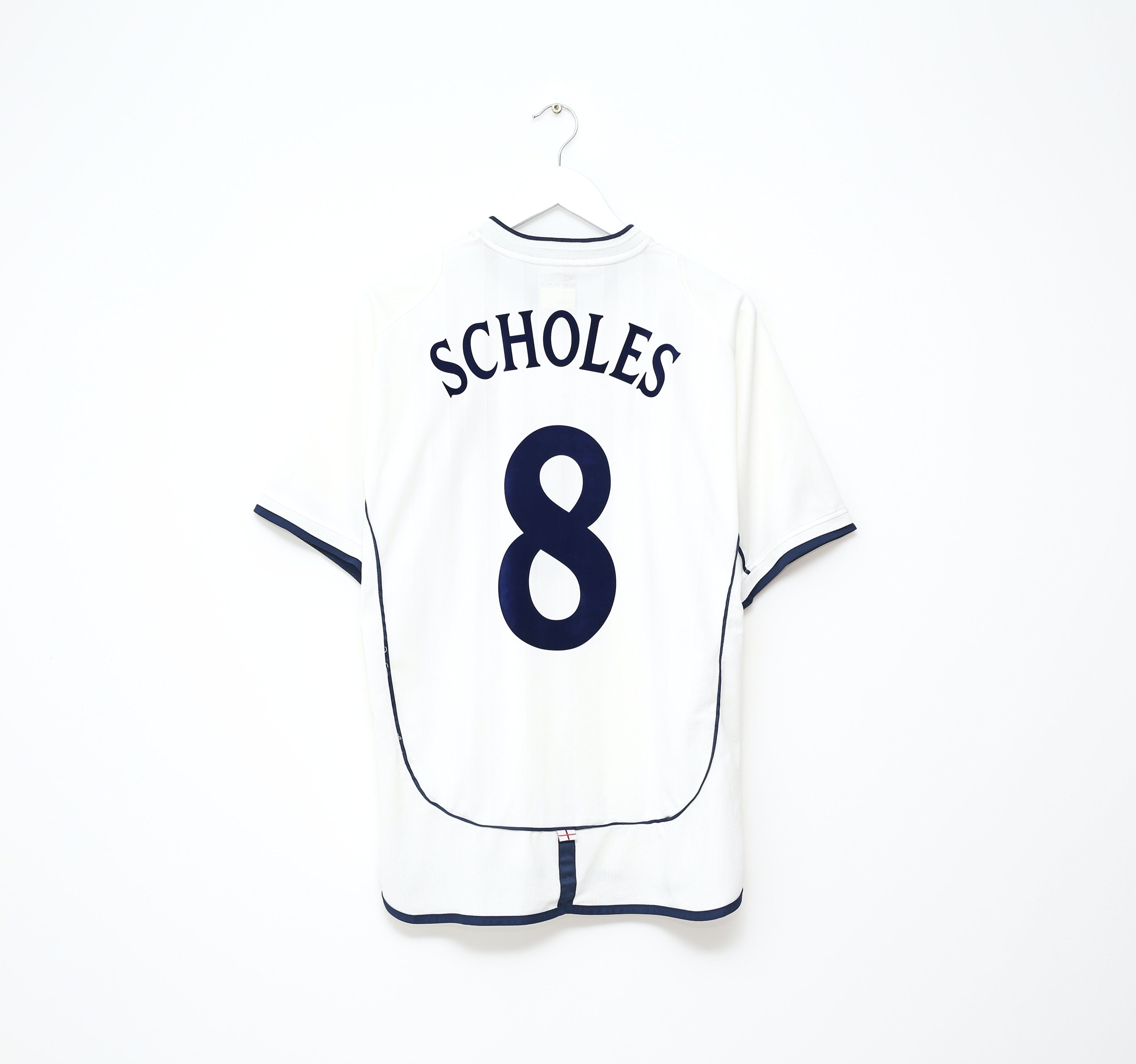 2001/03 SCHOLES #8 England Vintage Umbro Home Greece Football Shirt (L) WC 2002