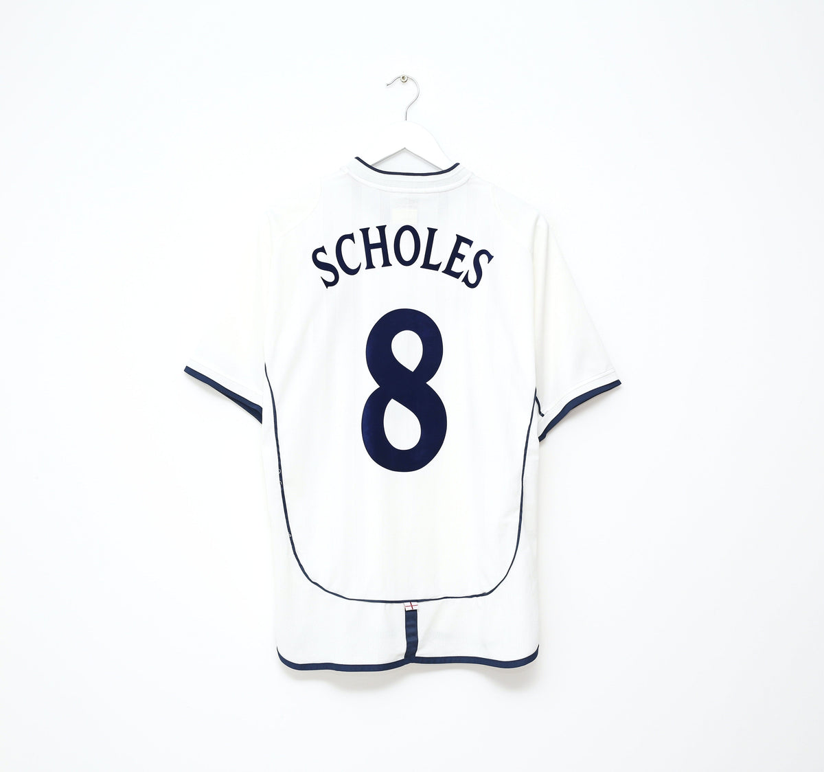 2001/03 SCHOLES #8 England Vintage Umbro Home Greece Football Shirt (L) WC 2002