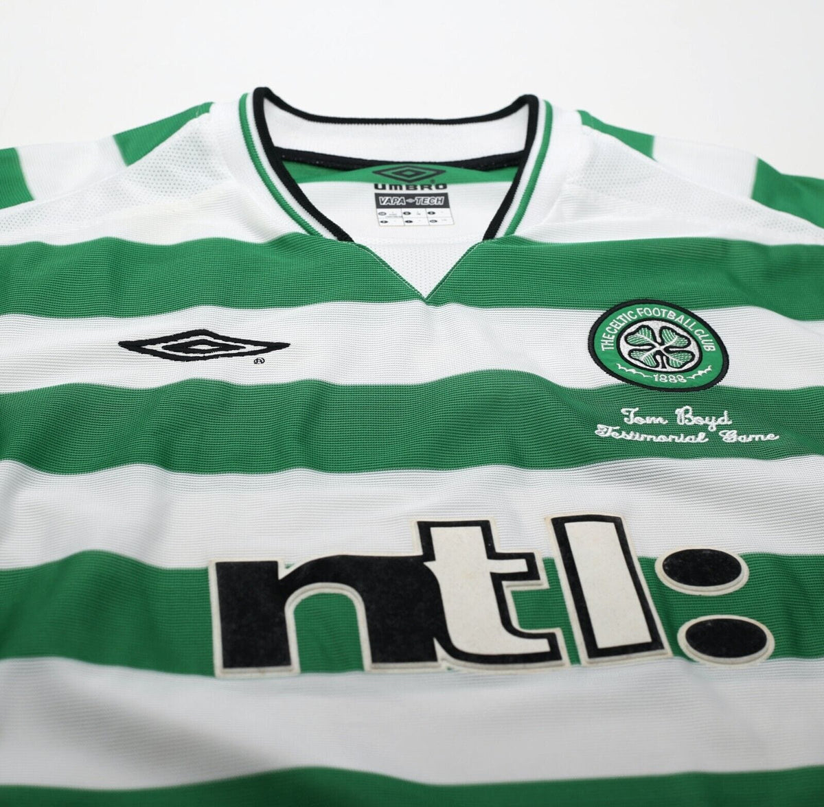 2001 LARSSON #7 Celtic Umbro Home Football Shirt (L) TOM BOYD TESTIMONIAL
