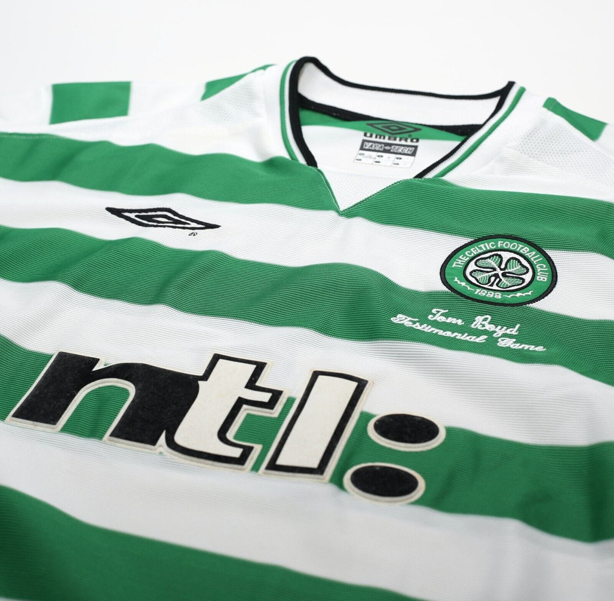 2001 LARSSON #7 Celtic Umbro Home Football Shirt (L) TOM BOYD TESTIMONIAL