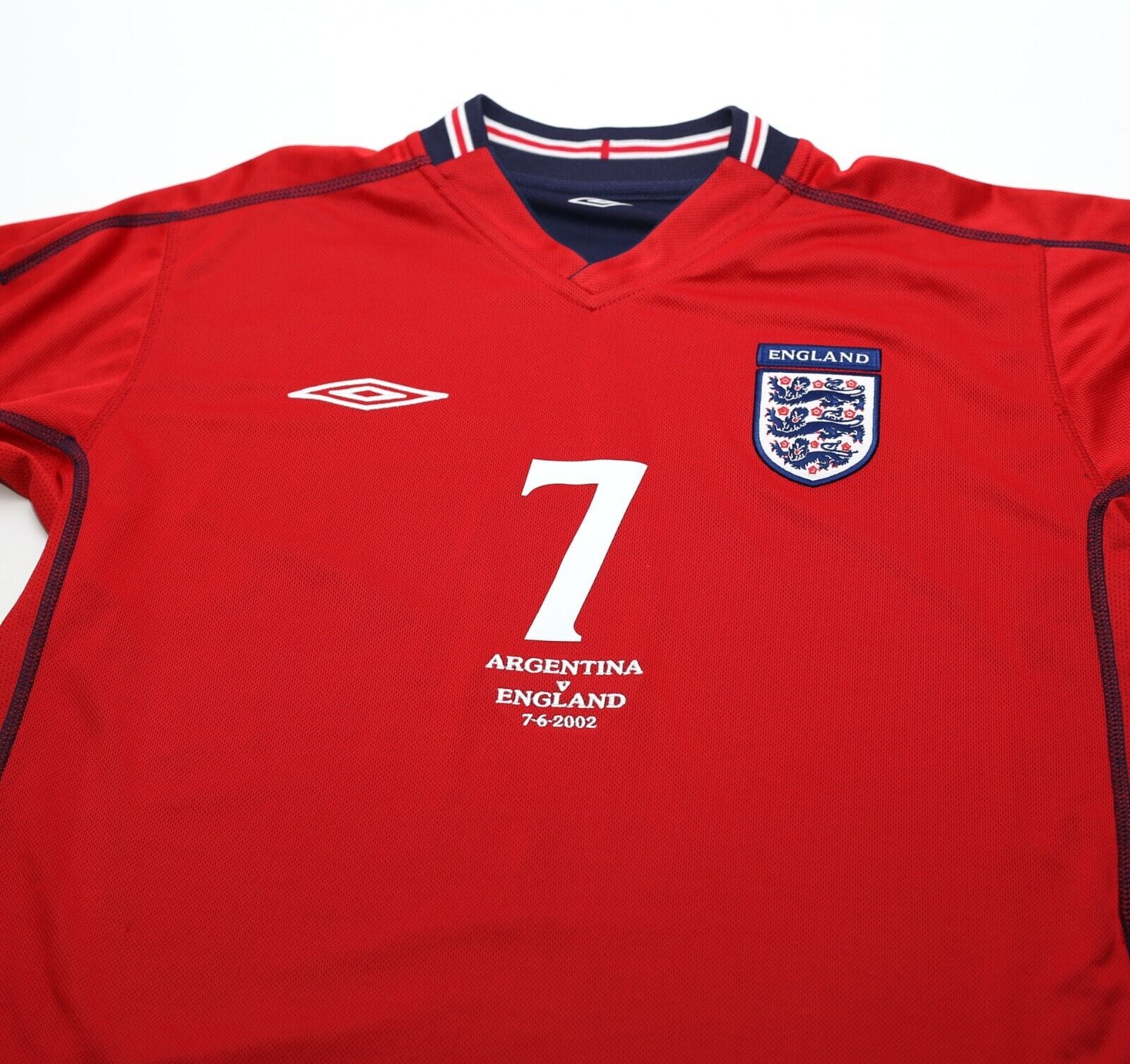 2002/04 BECKHAM #7 England Vintage Umbro Away Football Shirt (M) Argentina WC