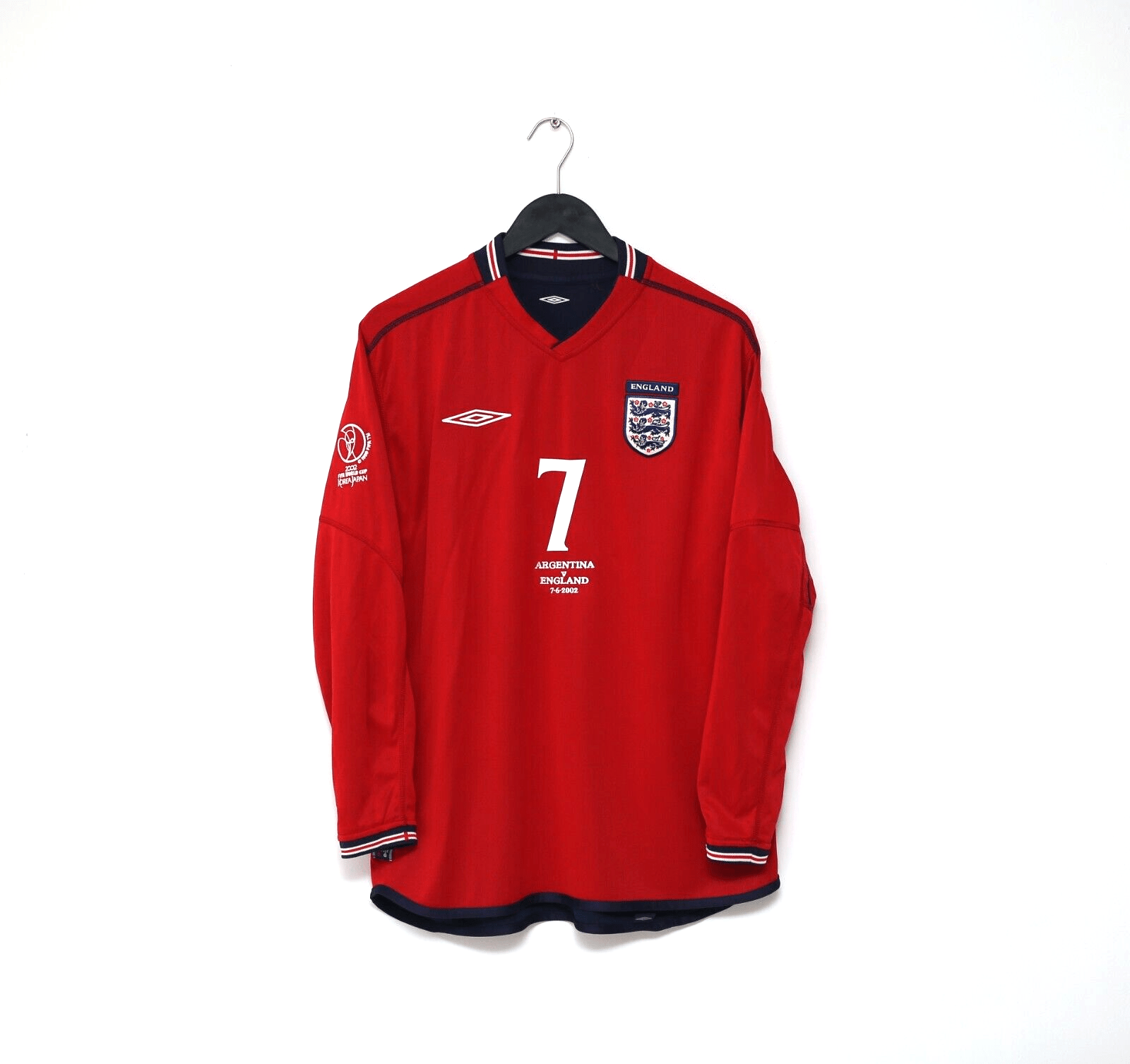 2002/04 BECKHAM #7 England Vintage Umbro Away LS Football Shirt (L) Argentina WC